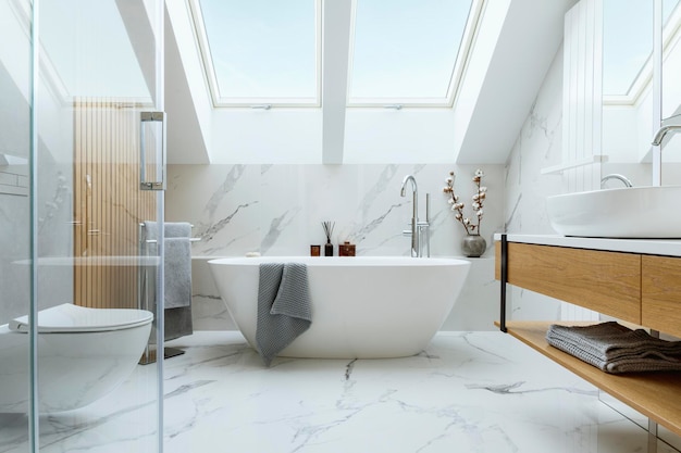 Masterful Construction Inc. stylish-bathroom-interior-design-with-marble-panels-bathtub-towels-other-personal-bathroom-accessories-modern-glamour-interior-concept-roof-window-template_431307-6989 Bathroom Remodeling San Mateo  